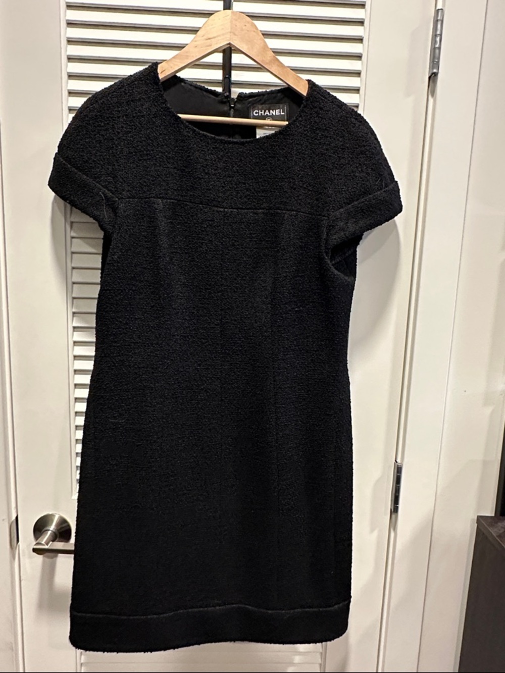 CHANEL Black Textured Short-Sleeve Mini Dress